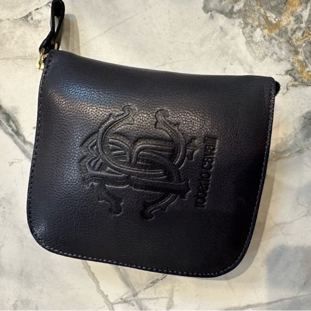 Roberto Cavalli Super Cute Authentic 2 In 1 Black Leather Shoulder Shopping Bag
